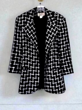 Richie Freeman for TERIJON Black White Wool Blend Blazer Fits Size Small